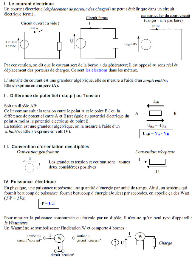 درس Grandeurs électriques – علوم المهندس – الأولى باكالوريا علوم وتكنولوجيات كهربائية