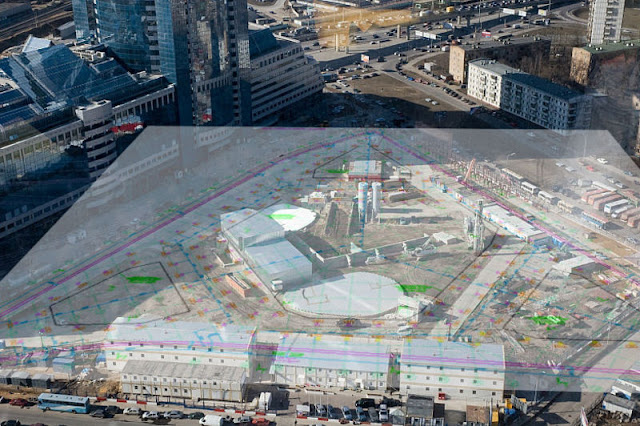 Photo showing Russia Tower floor plan on the site showing where tower was set to rise