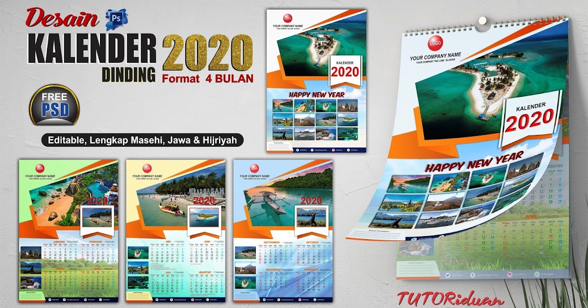  Desain  Kalender  Dinding 2021 Format 4  Bulanan  dengan 