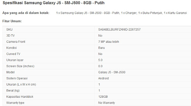 Spesifikasi Samsung Galaxy J5 di Lazada