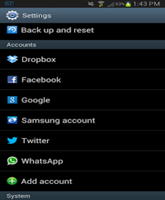 Account and sync option