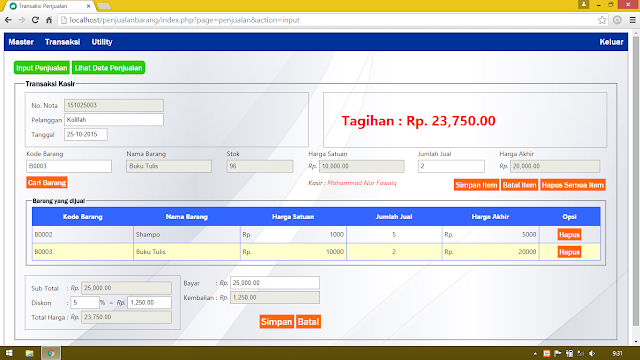 Tempat Kumpulan Source Code SKRIPSI/TESIS/TUGAS AKHIR Aplikasi Penjualan Barang (Kasir) Dengan PHP & JQuery Ajax 