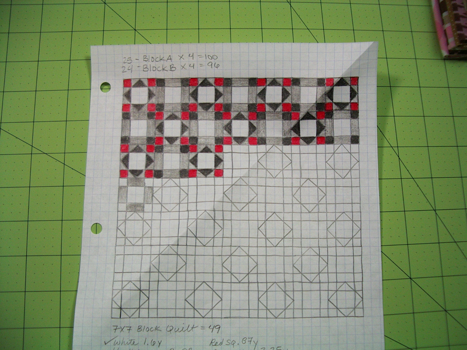 Then I redrew the design on graph paper using a ruler and pencil. Next ...