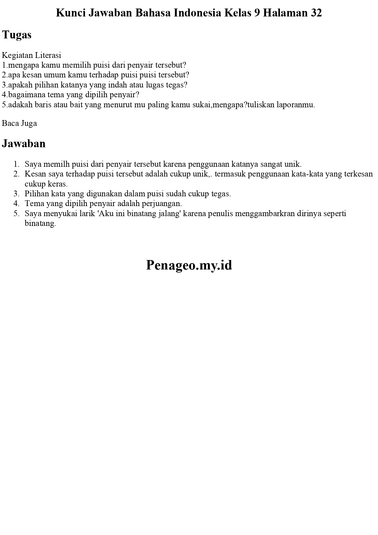 Kunci Jawaban Bahasa Indonesia Kelas 9 Halaman 32