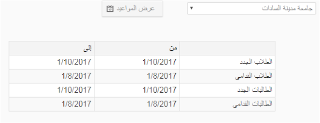 مواعيد التقديم بالمدينة الجامعية بجامعة مدينة السادات 2017_2018 نظام الزهراء الجامعى
