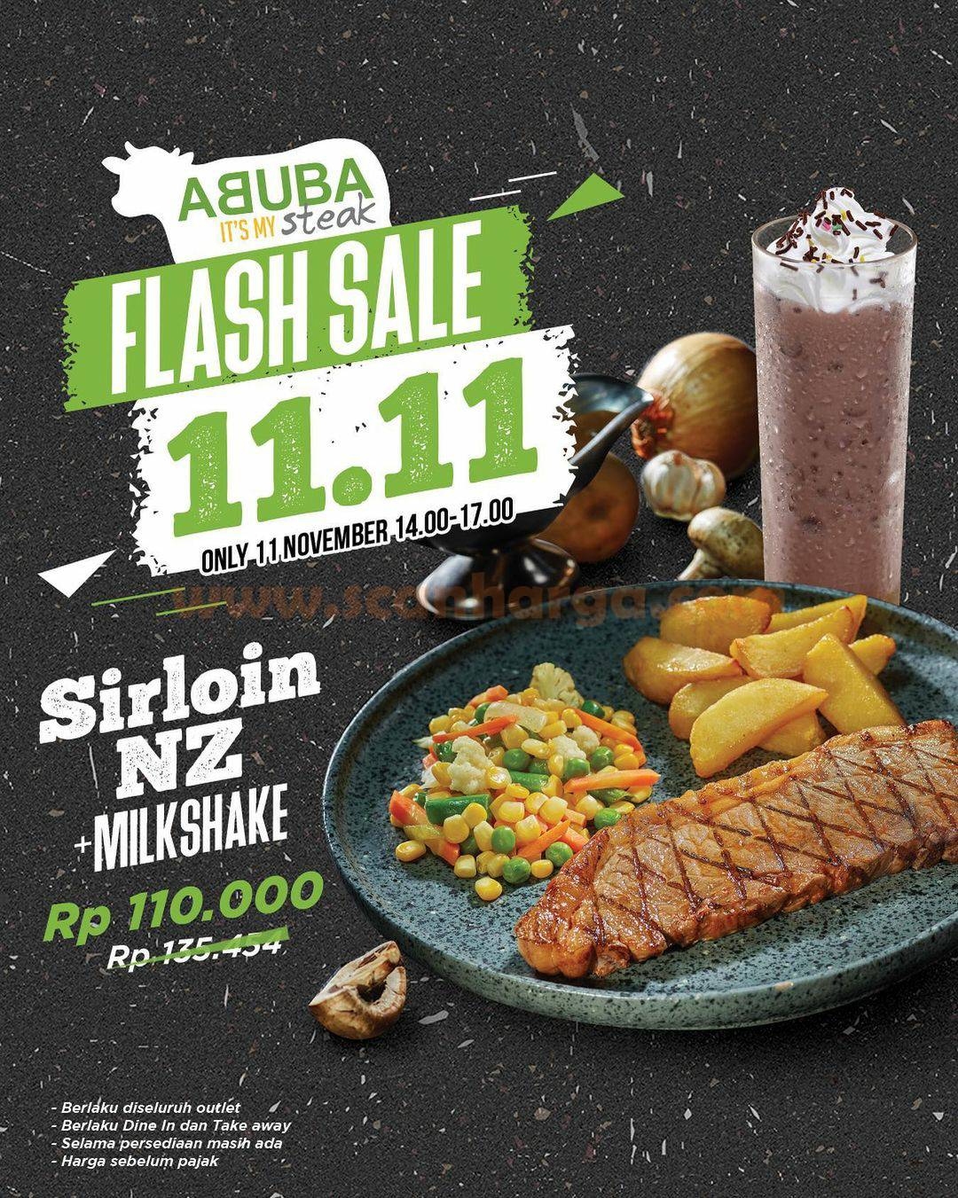 ABUBA STEAK Promo FLASH SALE 11.11 - Sirloin NZ + Milkshake Cuma 110K