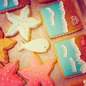 Beach, sea, sand, sun and starfish decorated sugar cookies by askanam, available on Etsy