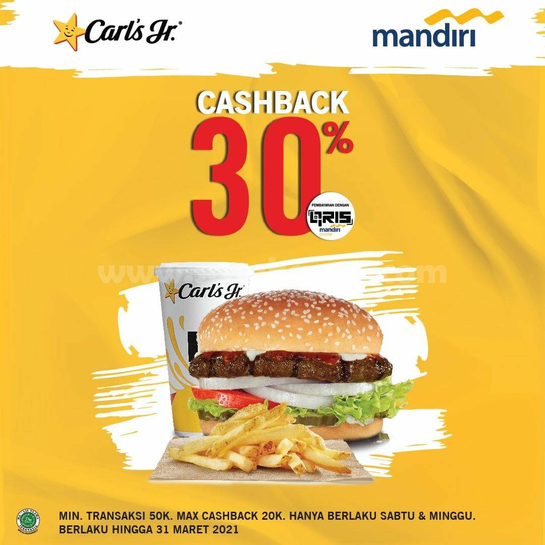 CARL'S JR Promo Cashback 30% khusus via QRIS Mandiri Online