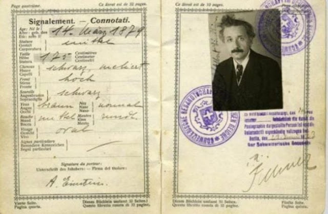 (The original Swiss passport of the scientist Albert Einstein. Zürcher Nationale archive).