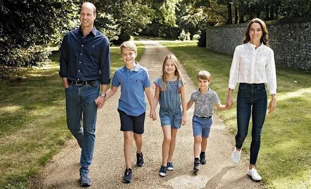 Princess of Wales wore a Mabel shirt by M.i.h Jeans. Princess Charlotte wore a chambray romper by Sfera. Prince George and Prince Louis