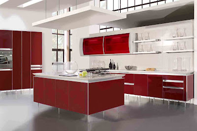 contemporary kitchen design in red with simple lines