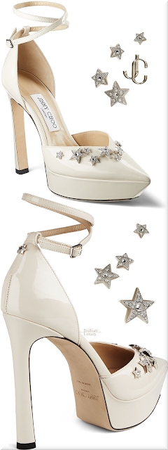 ♦Jimmy Choo Dahl latte soft patent platform pumps with crystal stars #jimmychoo #shoes #brilliantluxury