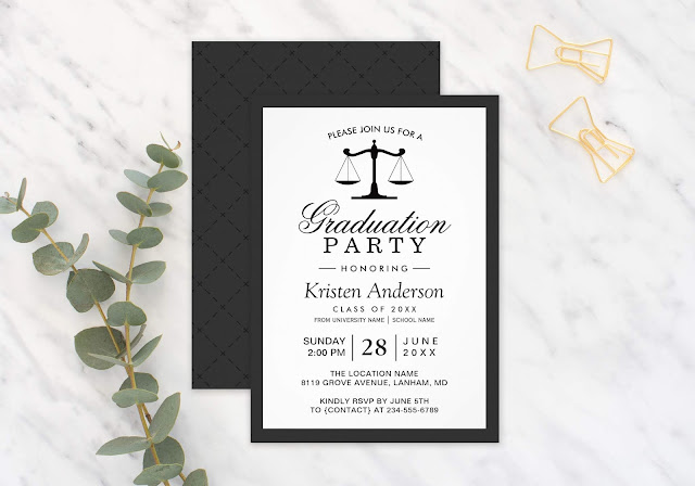  Scales of Justice Law School Graduation Party Invitation