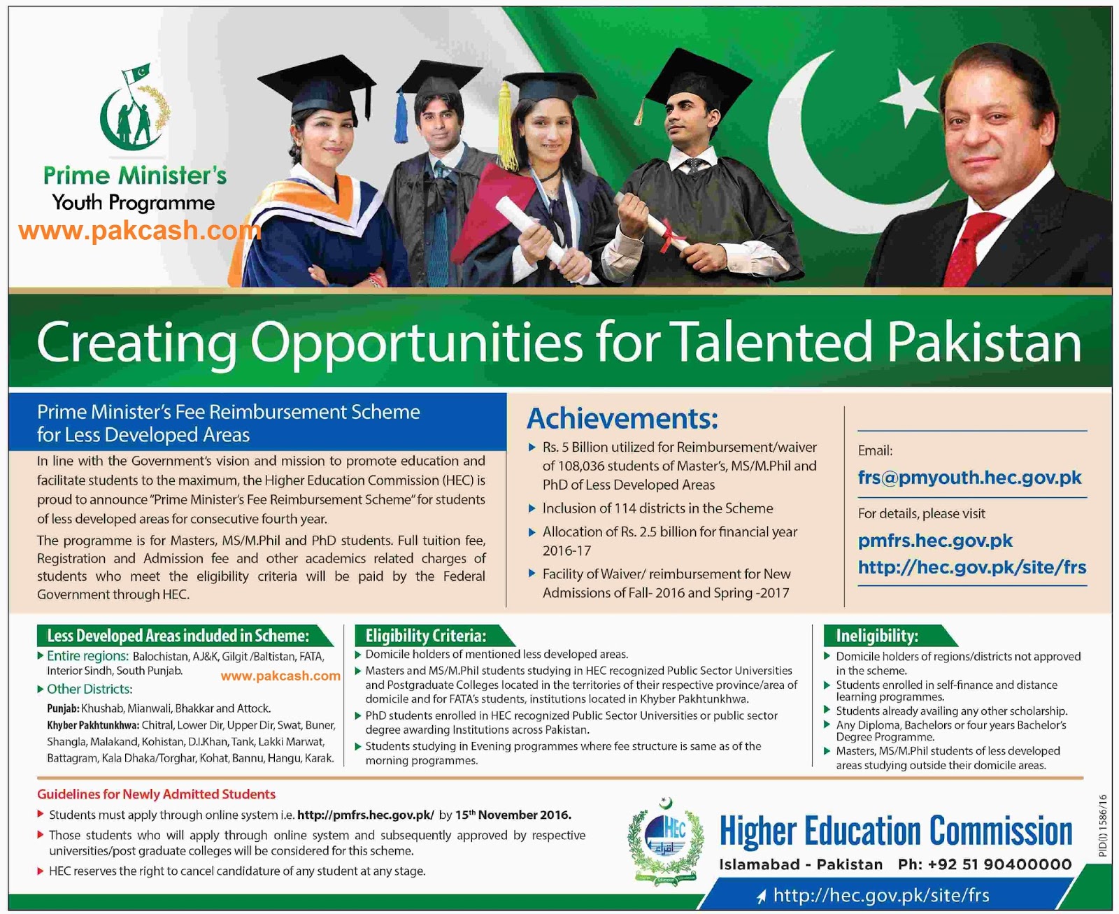 Prime Minister Fee Reimbursement Scholarship