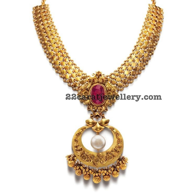 Fancy Gold Necklace with Chandbali Locket