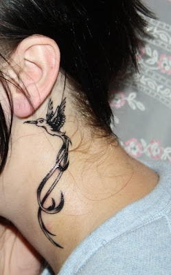 Humming Bird Tattoo on Neck