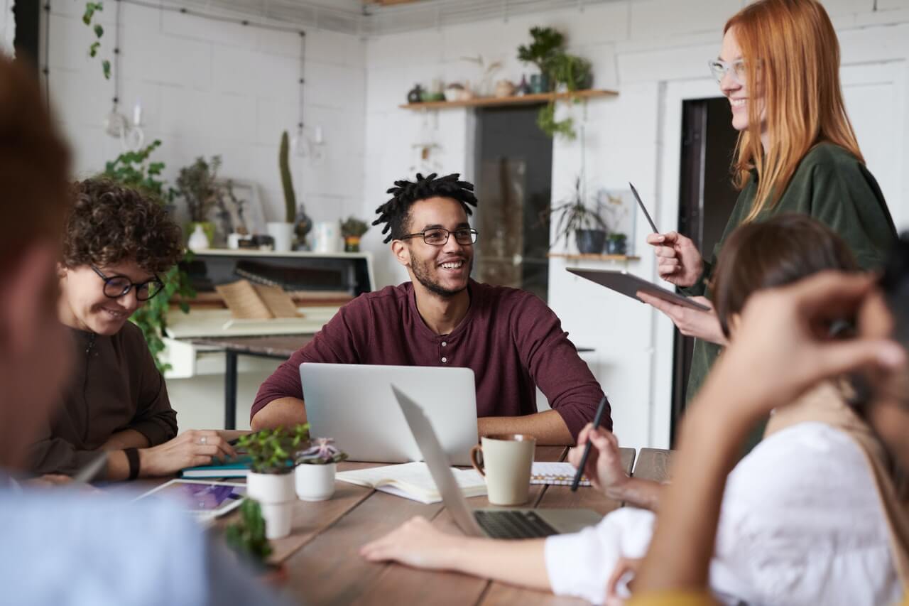 Software developer giving status update in scrum