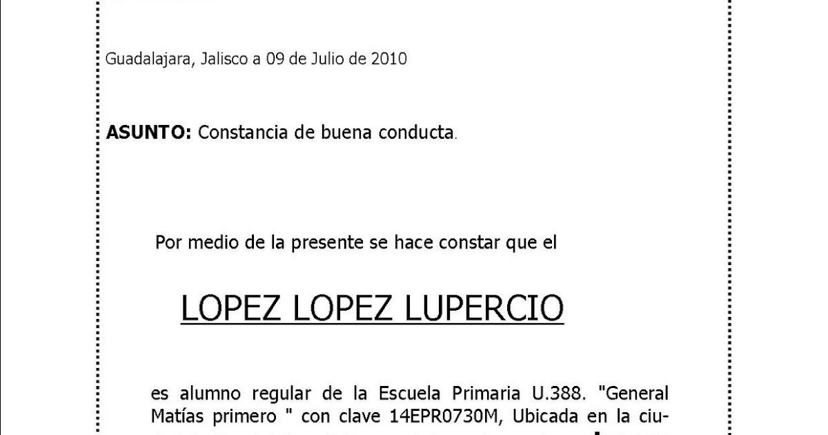 Material para el docente: CARTA DE BUENA CONDUCTA