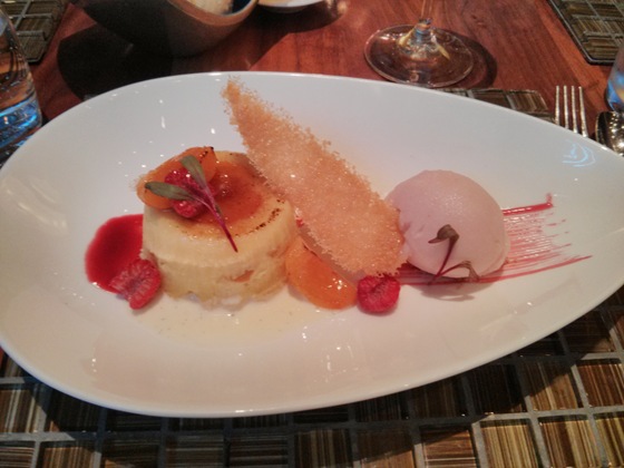 Apricot Pudding with Peach Sorbet