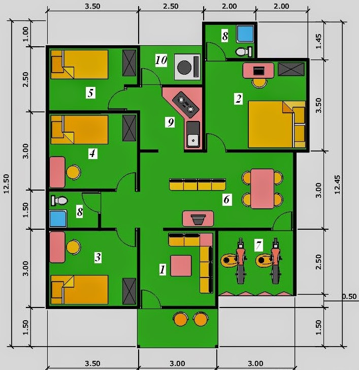  Desain  Rumah Minimalis  1 Lantai 4 Kamar  Tidur  Desain  