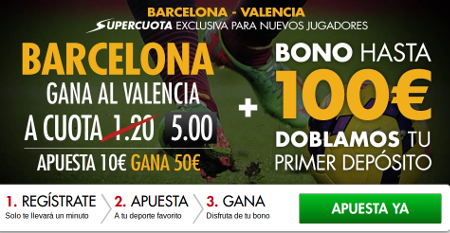 Sportium Super cuota 5 Barcelona vs Valencia Liga BBVA 18 abril