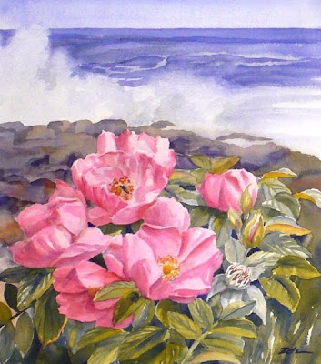 Beach Roses and Ocean Surf