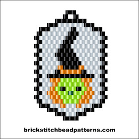 Click for a larger image of the Witch Dog Tag Halloween brick stitch bead pattern color chart.