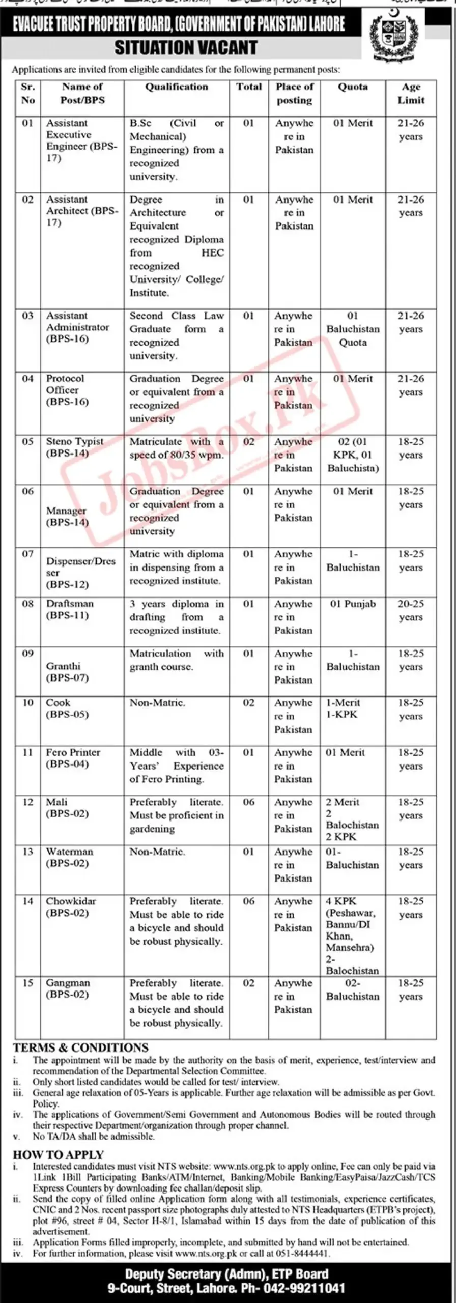 Latest Advertisement of Evacuee Trust Property Board Jobs 2023 Pakistan