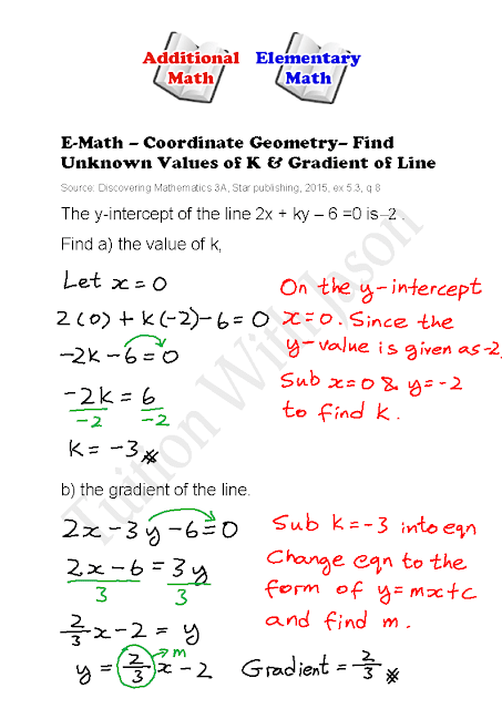 E-Math - Coordinate Geometry -   Find Unknown Values of k and the Gradients