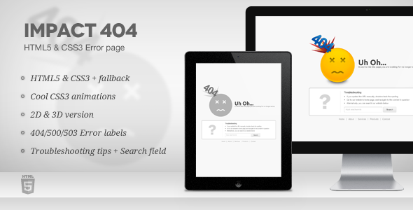 Impact 404 - HTML5 & CSS3 Error page - 404 Pages Specialty Pages