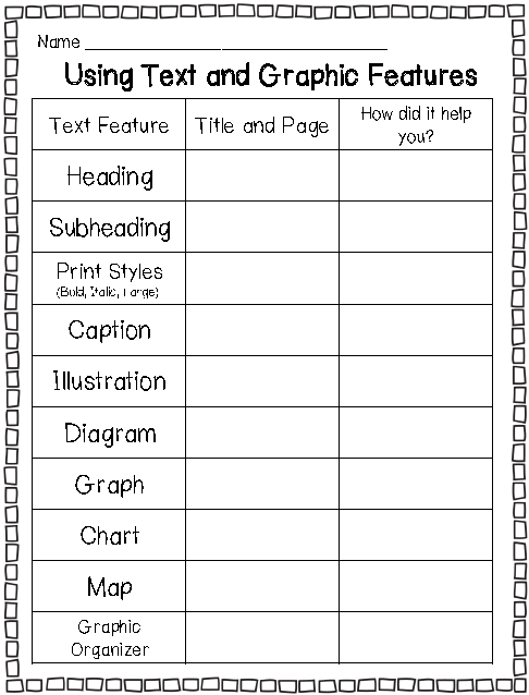 Fiction Text Features Chart Pflag