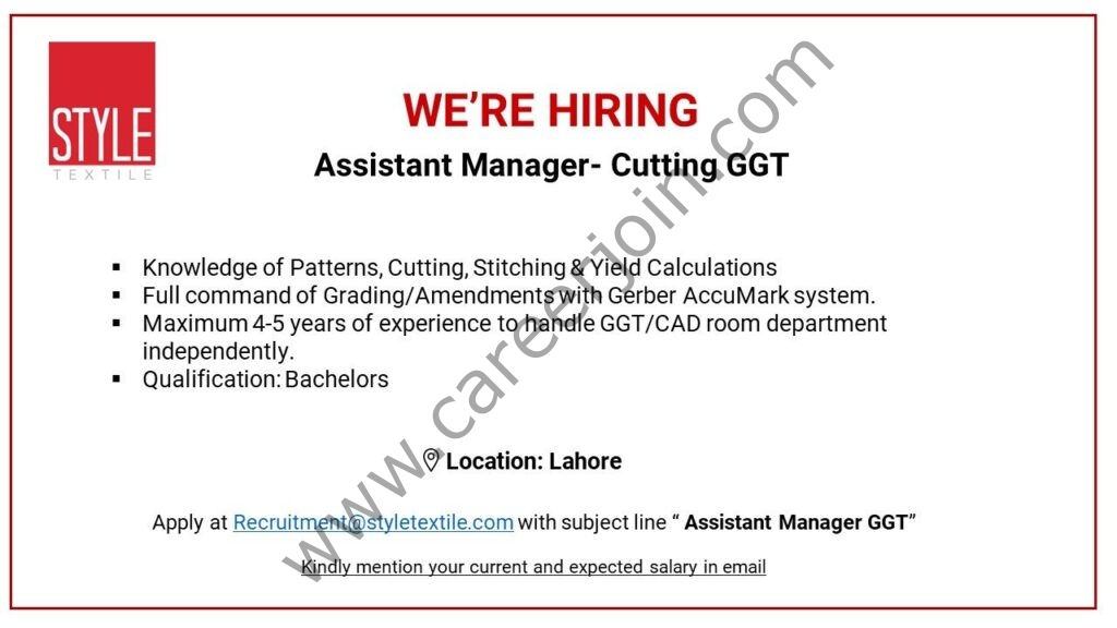 Style Textile Pvt Ltd Jobs July 2021