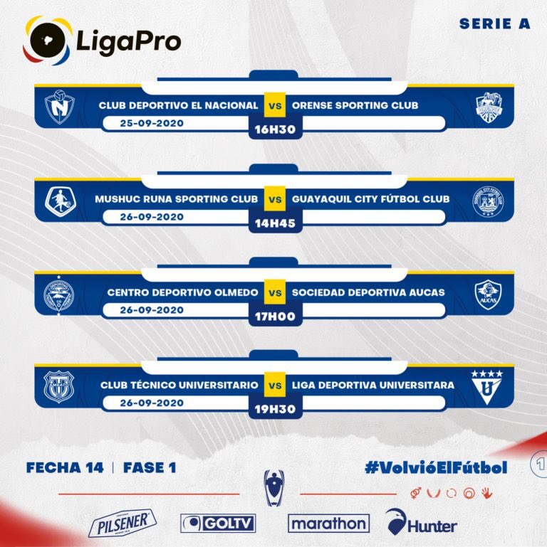 Horarios de la Fecha 14 de LigaPro