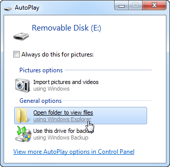 Open folder to view files option