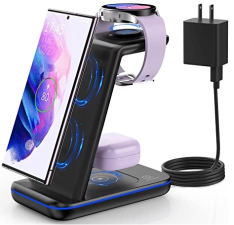 Wireless Charging Station for Samsung S23 Ultra Fast Charger Station for Galaxy S23/22/21/Z Flip Wireless Watch Charger for Galaxy Watch