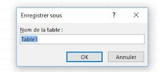 fenêtre attribution du nom de la table