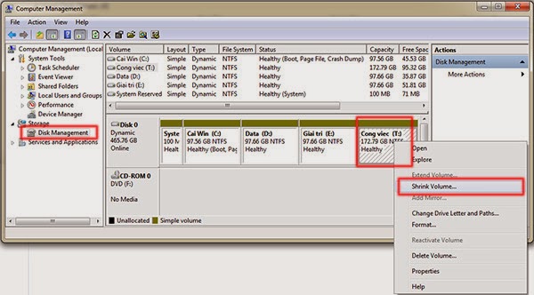 Hướng dẫn chia và gộp ổ trong Windows 7 không dùng phần mềm