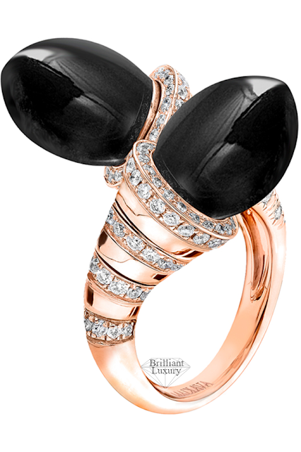 ♦Avakian black onyx Riviera ring set with diamonds and onyx beads in rose gold #avakian #jewelry #brilliantluxury