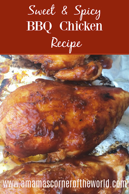 pinnable image for a sweet & spicy bbq grilled chicken recipe