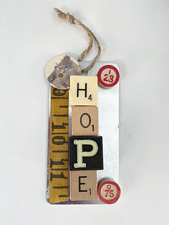 hope ornament with vintage items