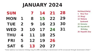 January 2024 Calendar PDF