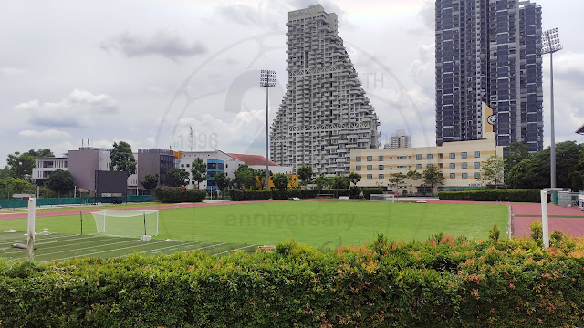 The newly re-turfed surface of Bishan Stadium