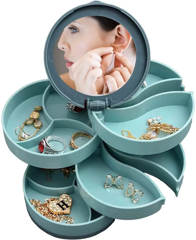 Rotating Jewelry Organizer Box with Mirror