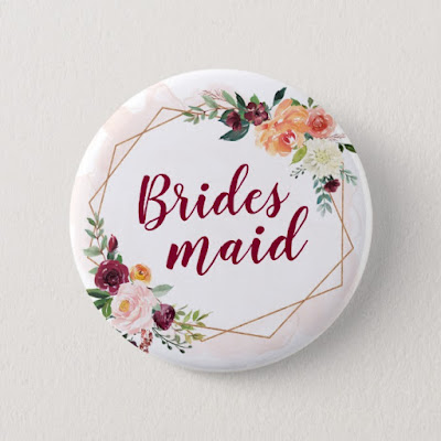  Bridesmaid - Modern Geometric Gold Frame Floral Pinback Button