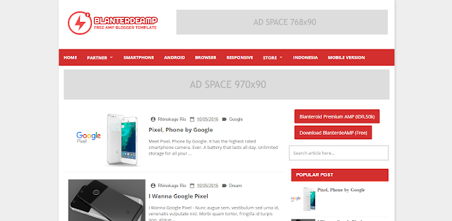 Blanterdeamp Free AMP HTML Blogger Template