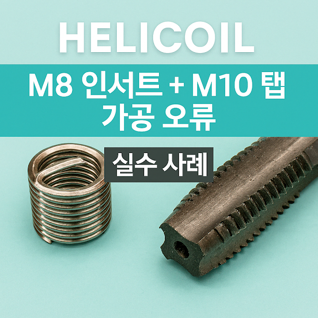 M8 헬리코일에 M10 탭을 사용한 실수 사례 – 중간에 멈춘 나사