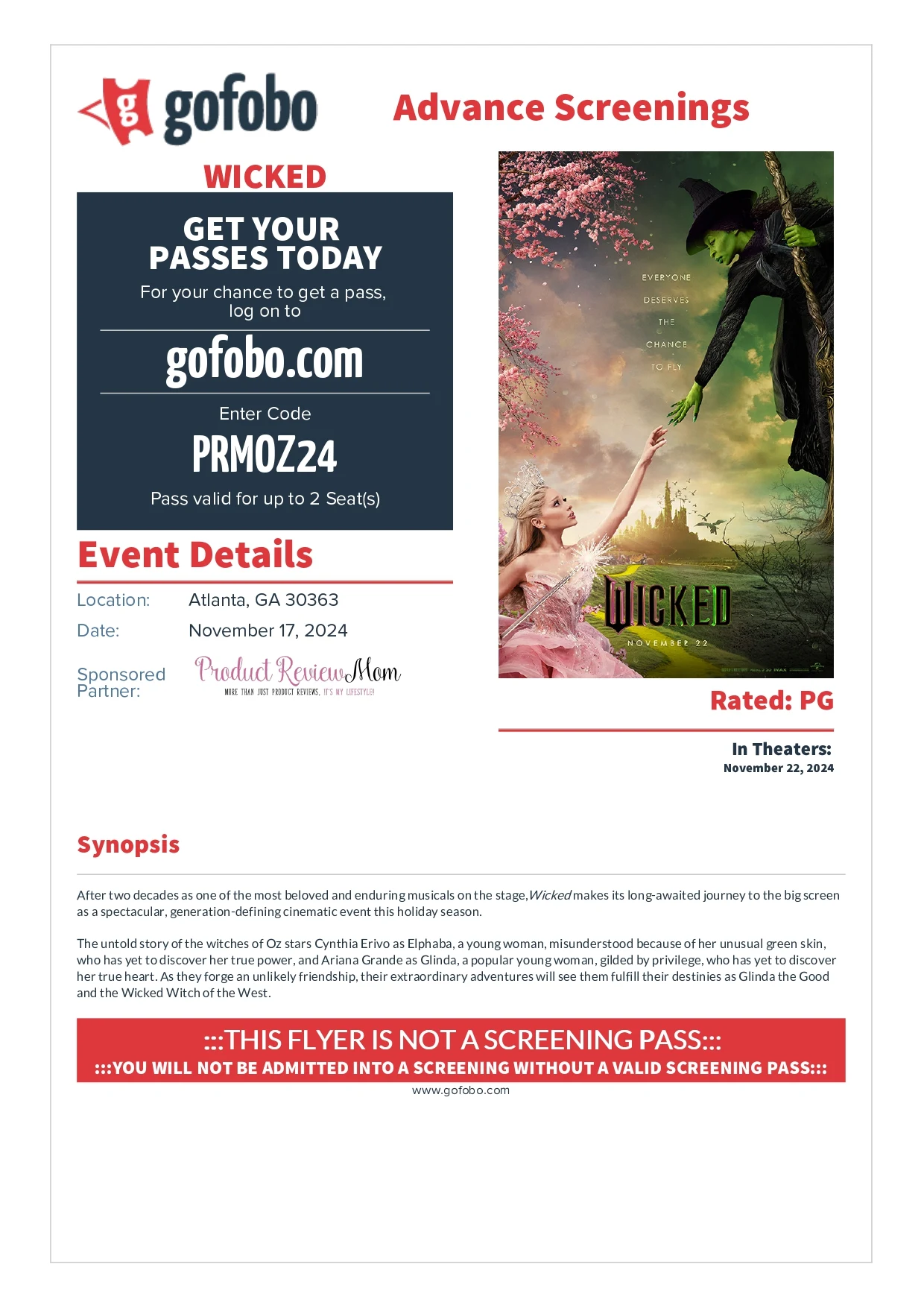 Get Two Free Advance Screening Tickets to See WICKED in Atlanta