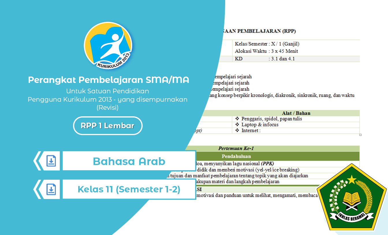 RPP 1 Lembar Bahasa Arab K13 Kelas 11 SMA 2022/2023 Revisi