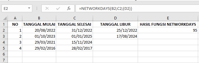 Fungsi NETWORKDAYS pada Microsoft Excel dan Contohnya