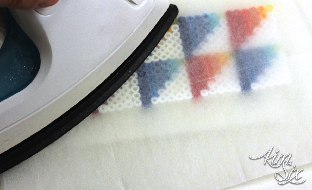 Fusing two pieces of pearler bead art together